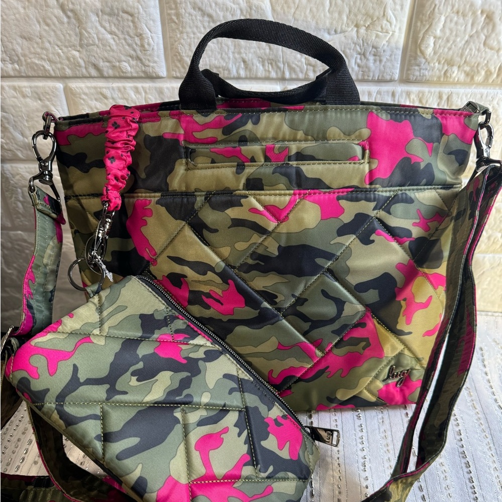 Lugi Camouflage medium functional crossbody bag with adjustable strap.